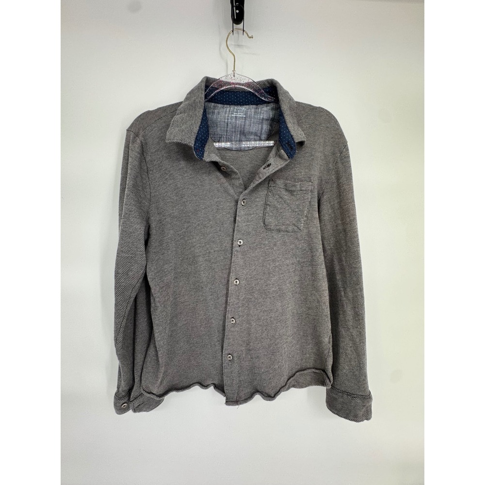 Van Heusen Mens Never Tuck Grey Birds Eye Slim Fit Cotton Button Down Shirt Sz L